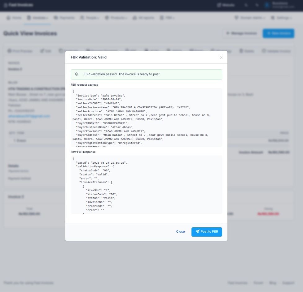 Fast Invoices – FBR validation and submission