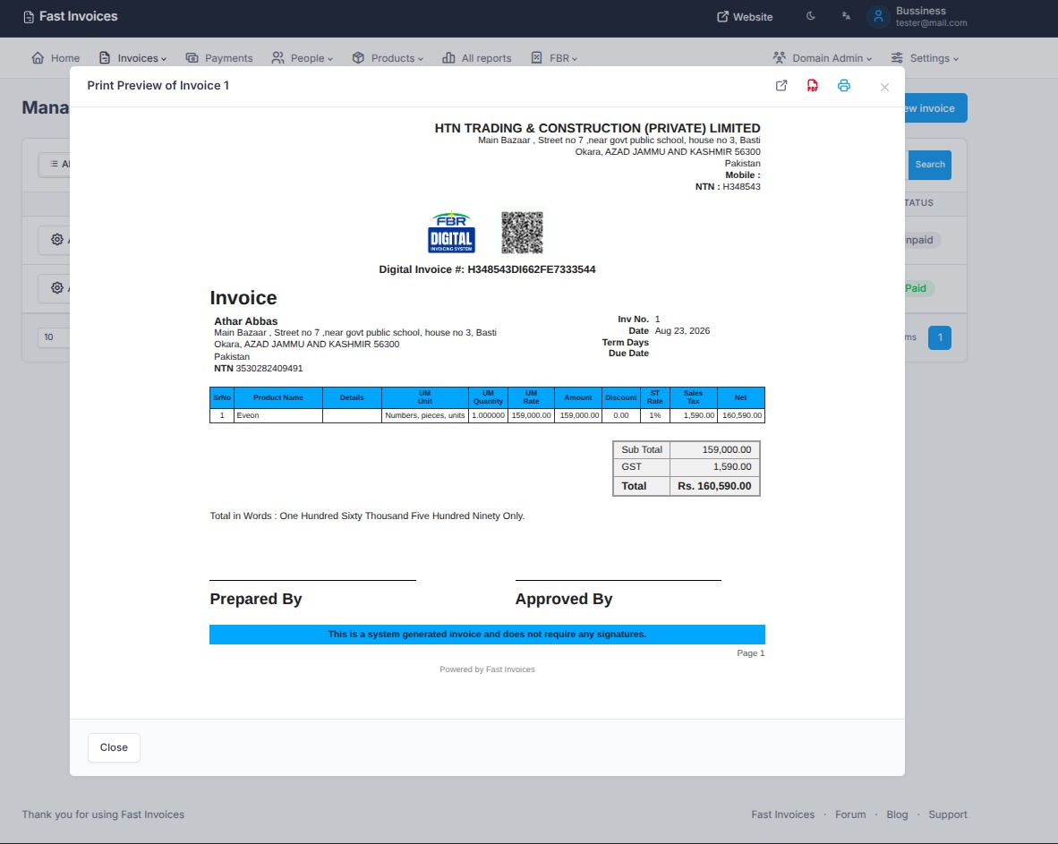 Fast Invoices – invoice preview and print