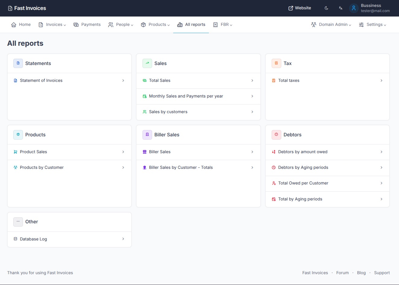 Fast Invoices – reports dashboard