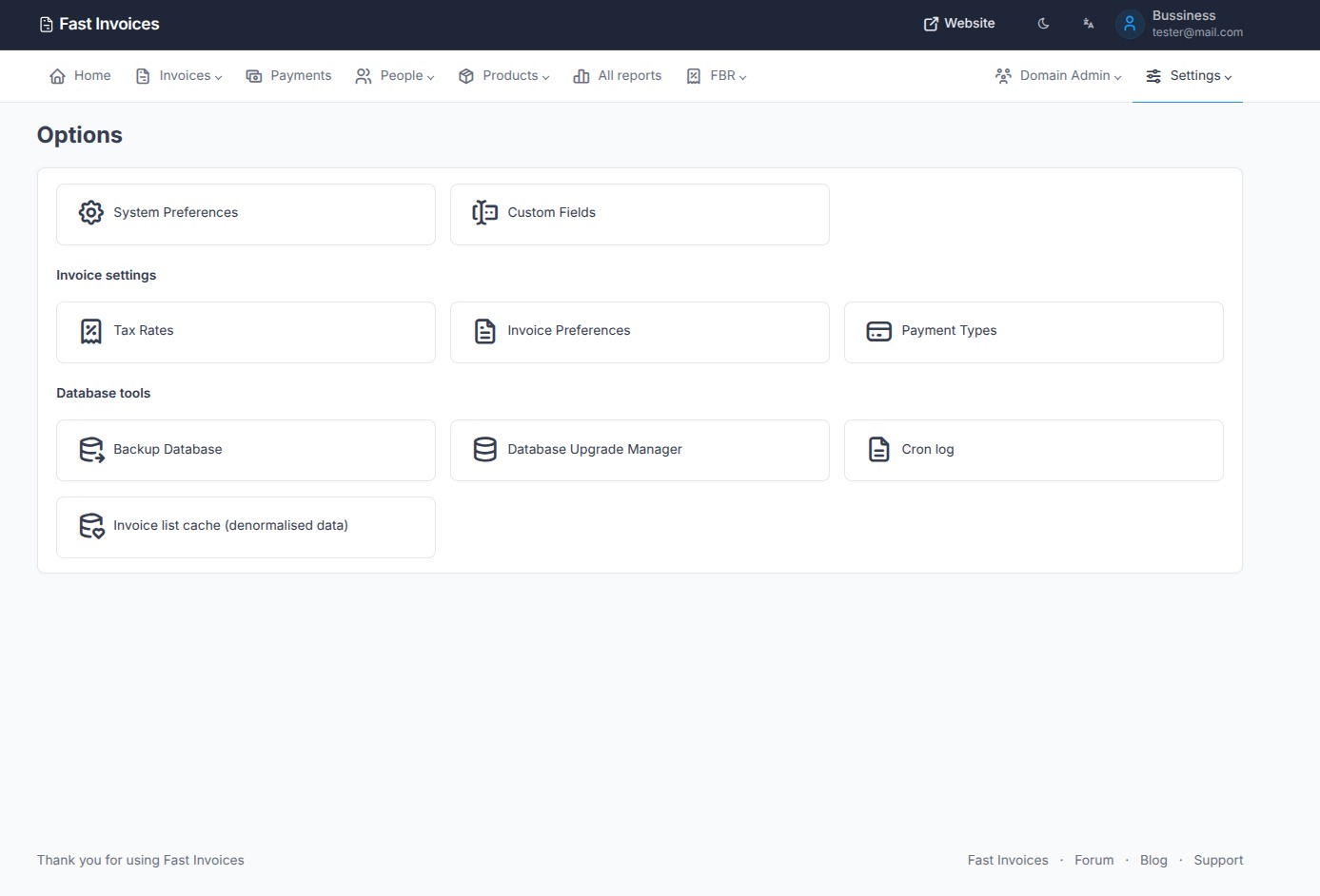 Fast Invoices – settings and preferences